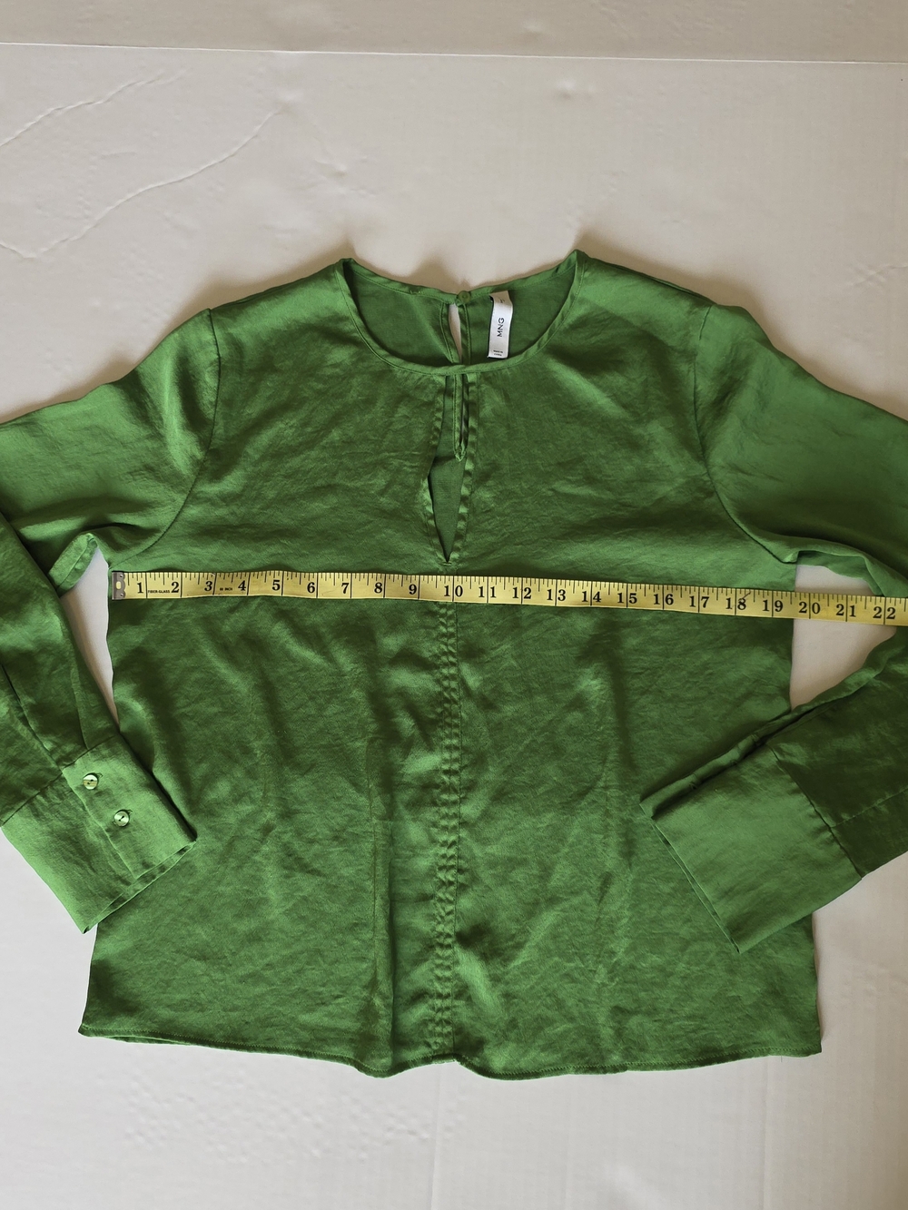 Mango Lime Green Satin Keyhole Blouse Quiet Luxury Minimalist Office Chic Top - Picture 6 of 8